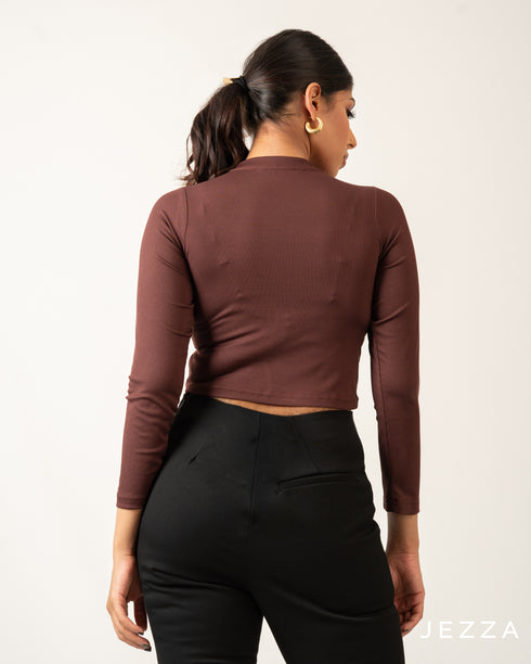 Ribbed Spandex Long Sleeve Crop Top 70771